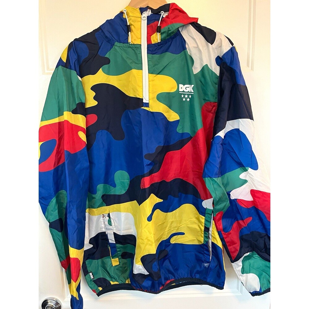 DGK Squad Windbreaker Jacket Mens 1/4 Zip Pullover Multicolor Camo Hooded Skate